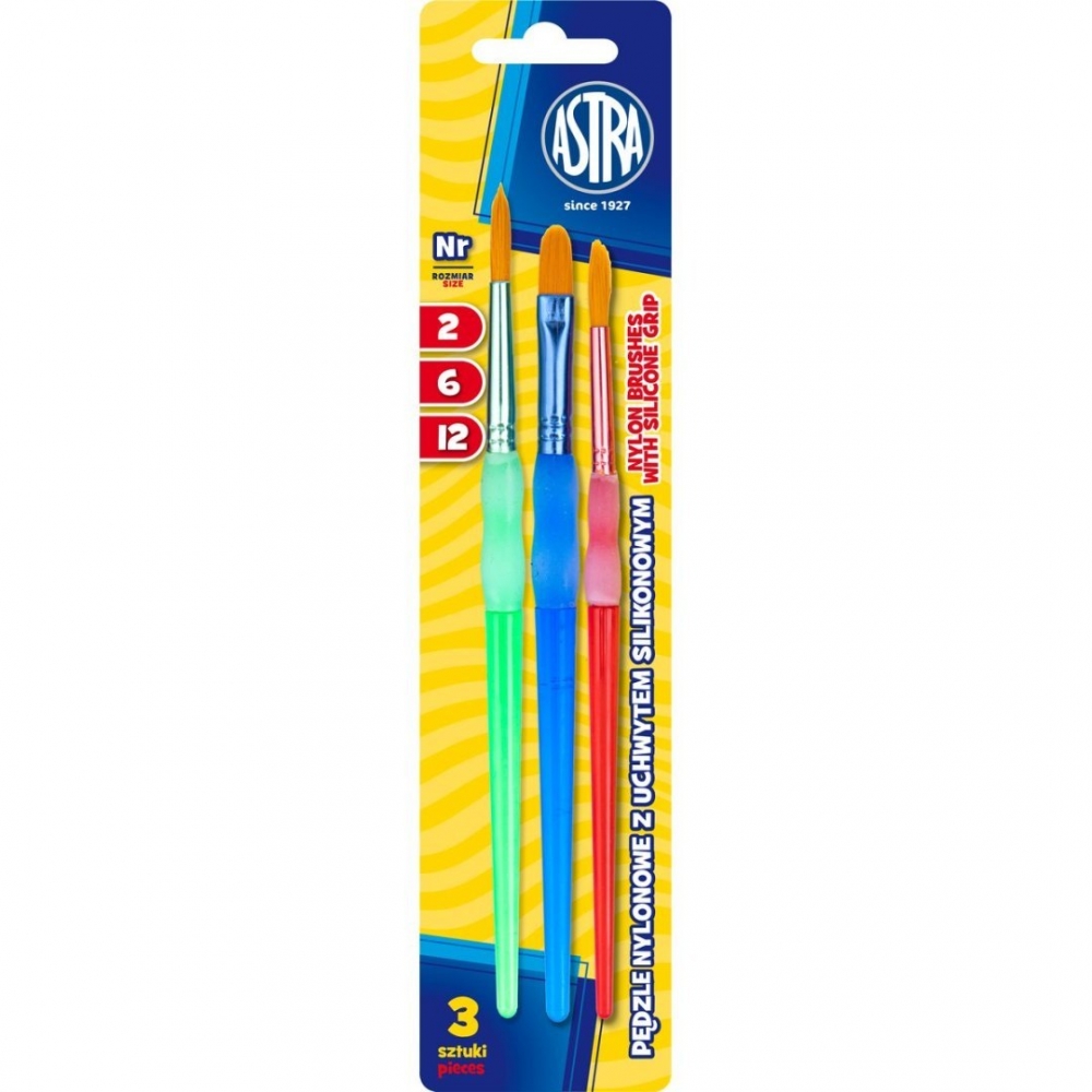 Set perii, ASTRA, maner ergonomic din silicon 3 buc. blister